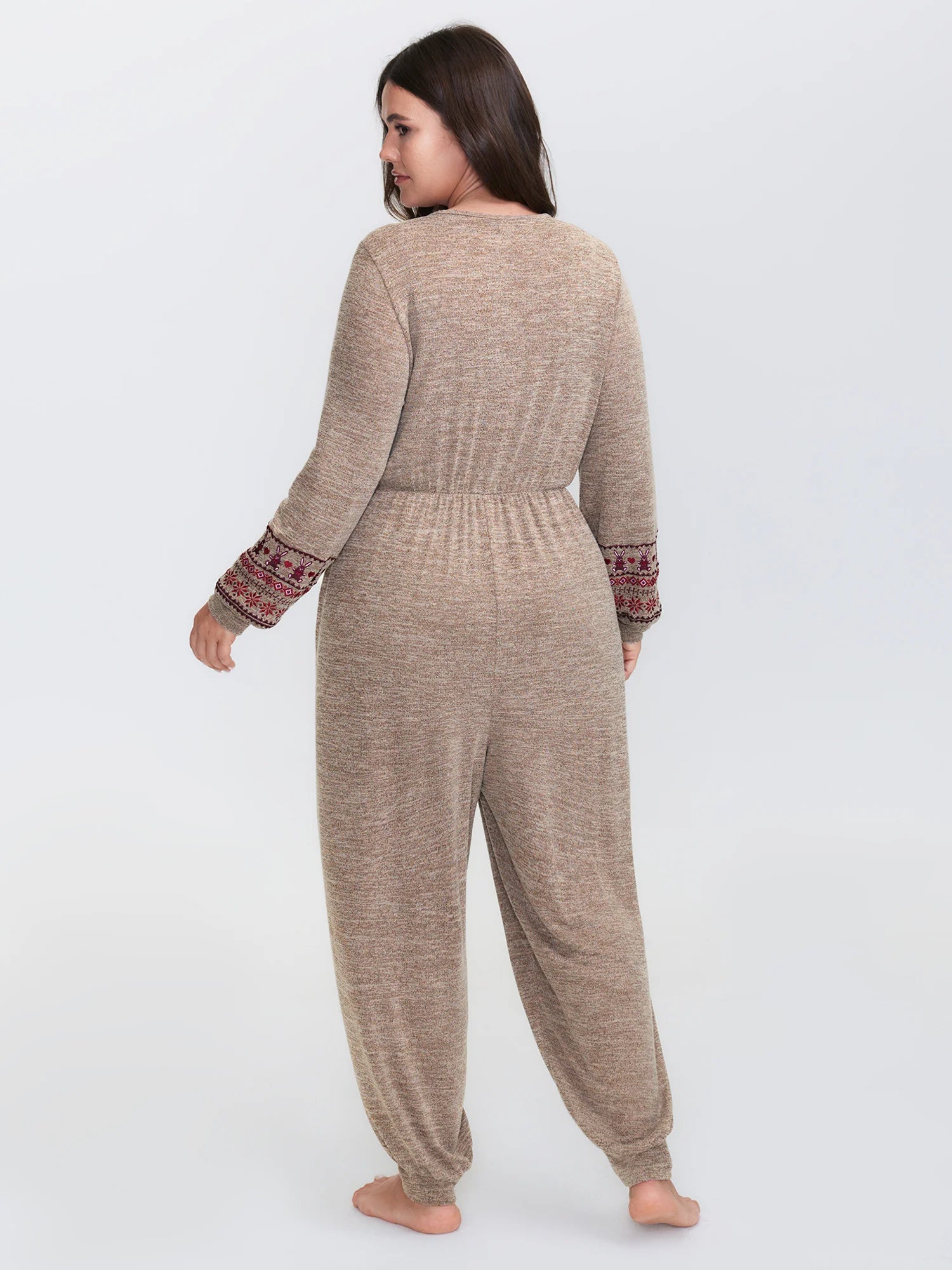 Stretchy Embroidery Pockets Drawstring Lounge Jumpsuit